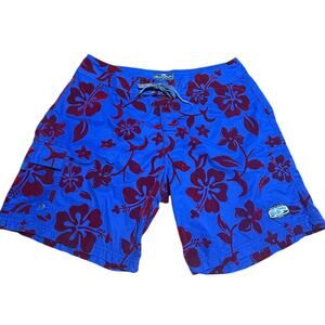 Honolua Surf Co boardshorts Hibiscus Blue and Burgundy Red size 40
